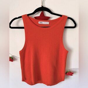 Zara Orange Knit Crop Top XL
